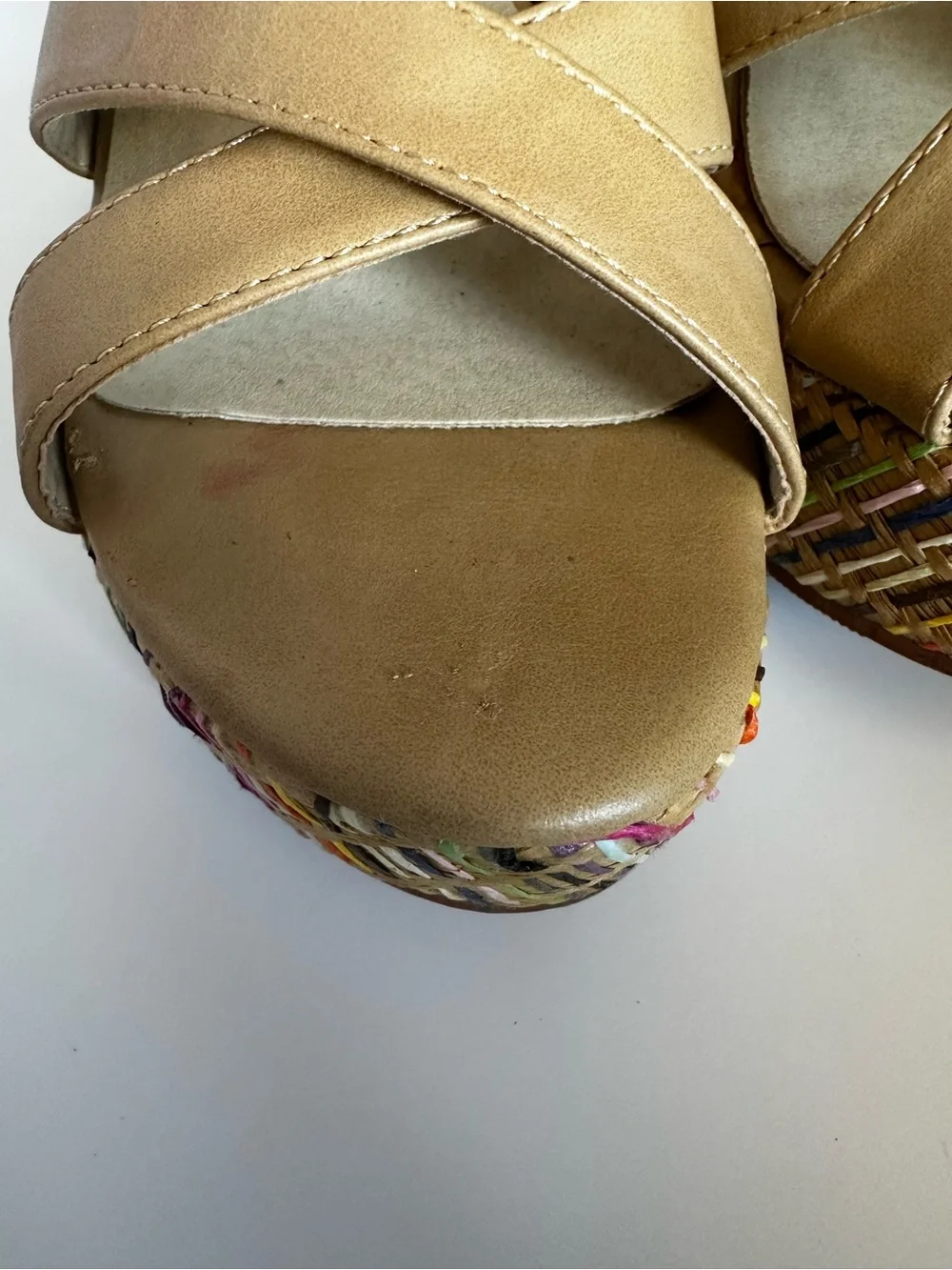 Getmorebeauty bohemian platform wedge tan sandal with bead ankle detail Sz 8.5